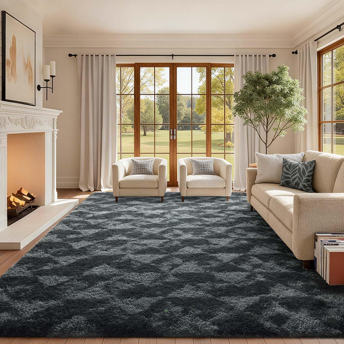 6x9 Ft Large Shag Rugs for Living Room Decor, Tie-Dyed Ultra Soft Fluffy Furry Area Rugs for Bedroom Indoor Floor, Aesthetic Carpet for Kids Home (Dark Grey)