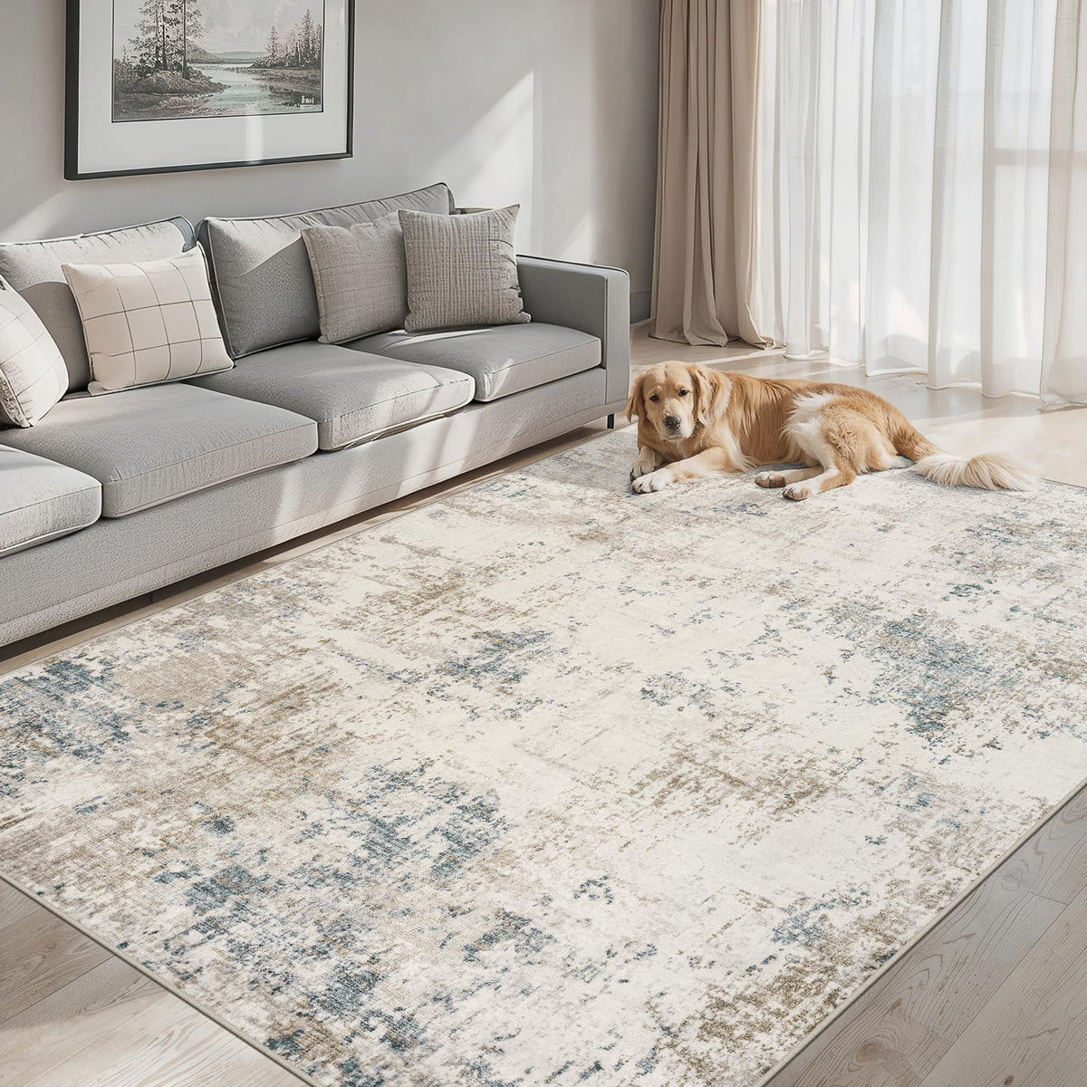PLHXFR 8x10 Area Rug Living Room: Modern Abstract Washable Carpet Multi