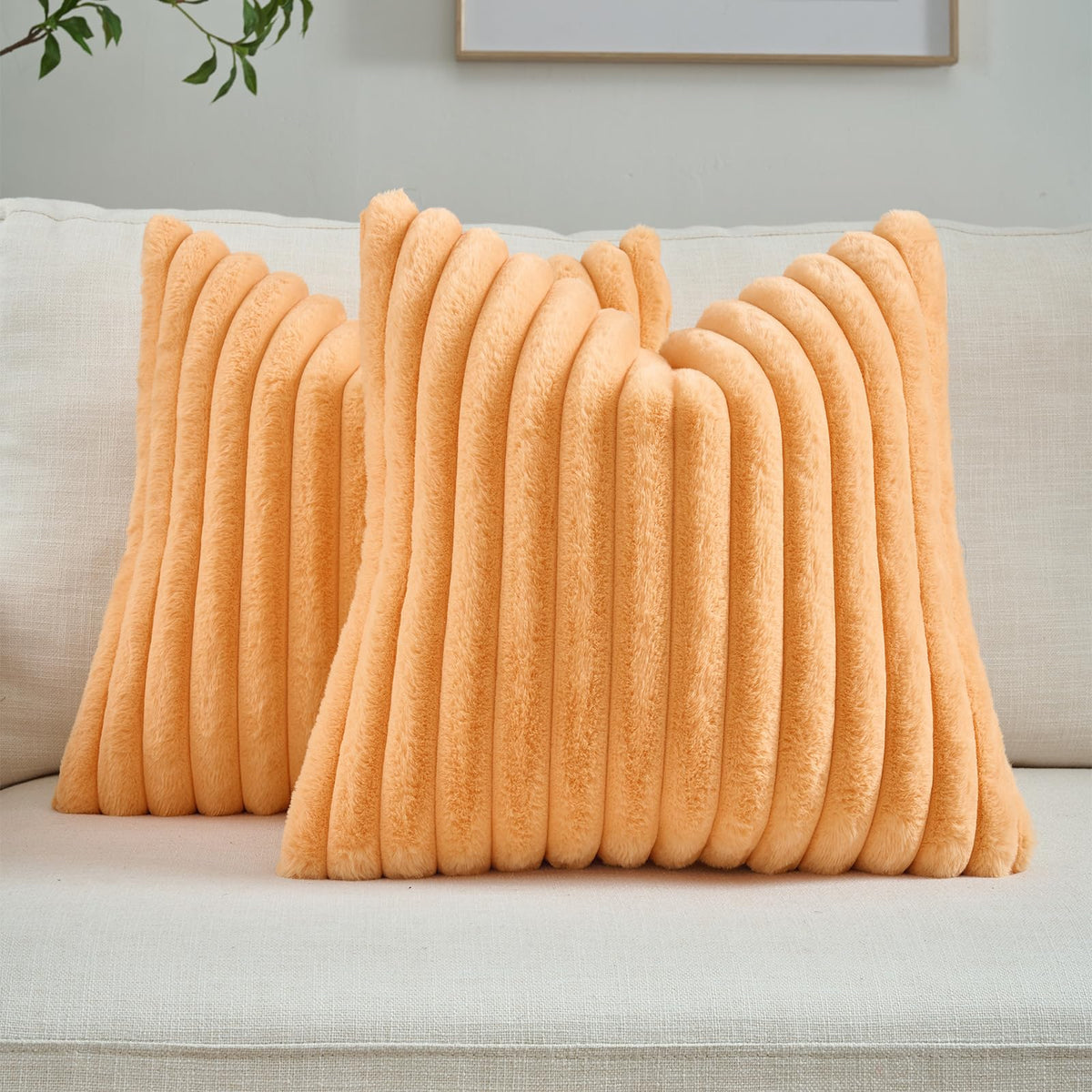 FUTEI Pack of 2 Faux Fur Throw Pillow Covers 18x18 Inch, Cream White