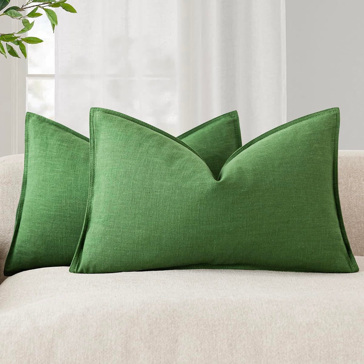 Foindtower Linen Solid Decorative Throw Pillow Covers 18x18 Natural Beige