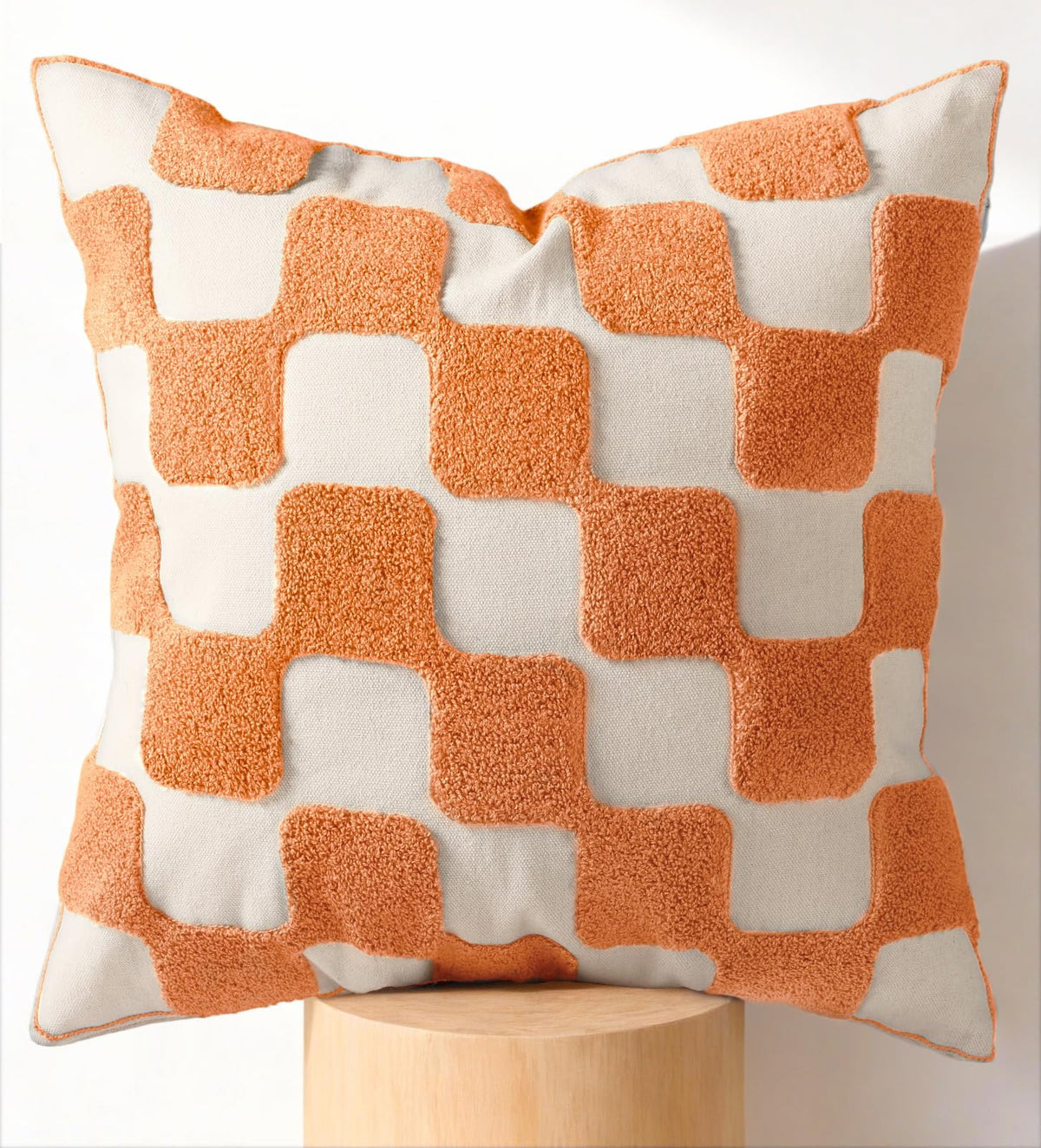 Embroidered Throw Pillow Cover 18x18 Inch, Colorful Plaid
