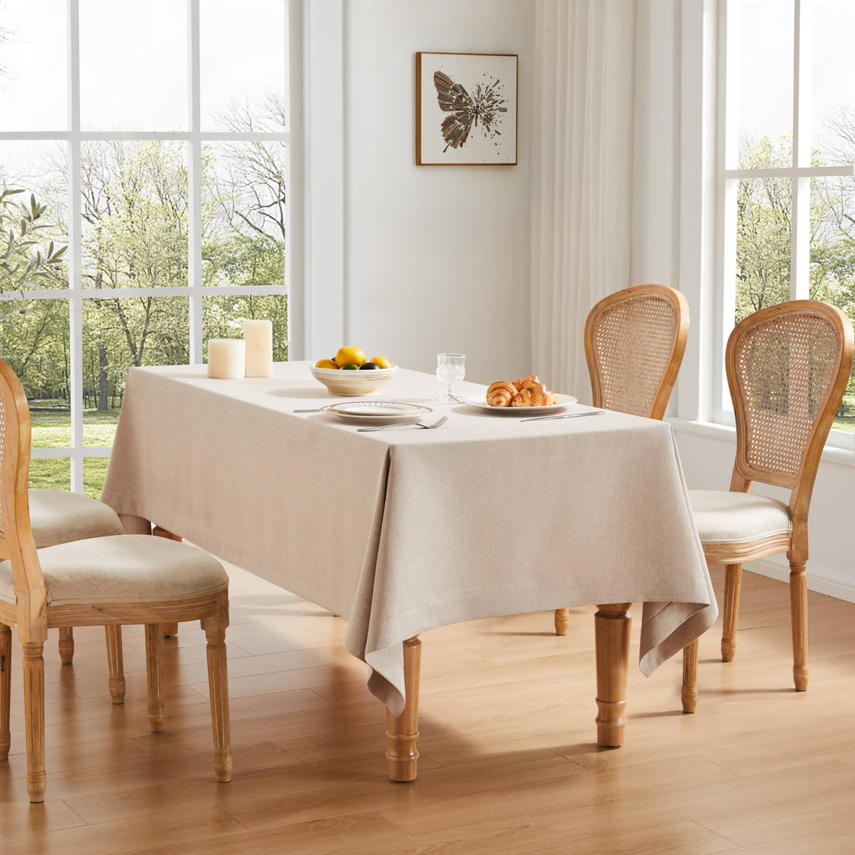 ZeeMart Linen Textured Rectangle Table Cloth, 60x104 Inch Light Tan