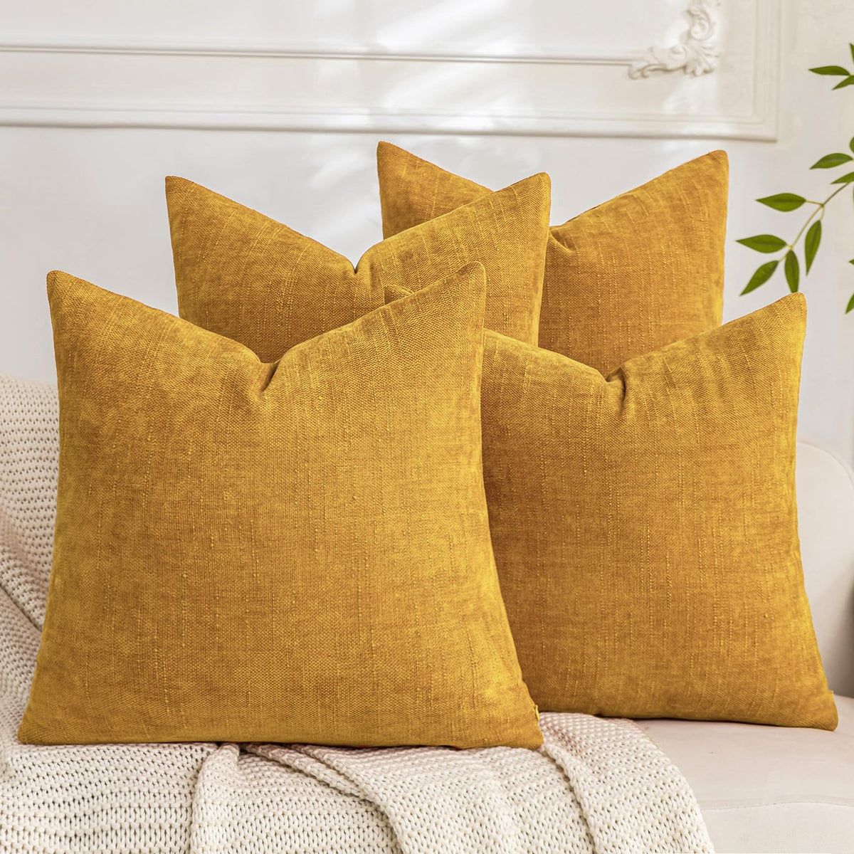 Set of 4 Soft Textured Throw Pillow Covers 18x18 Inch Cozy Decorative Farmhouse Cushion Cover Square Accent Pillow Cases for Bed Couch Sofa Living Room, Beige Taupe Brown