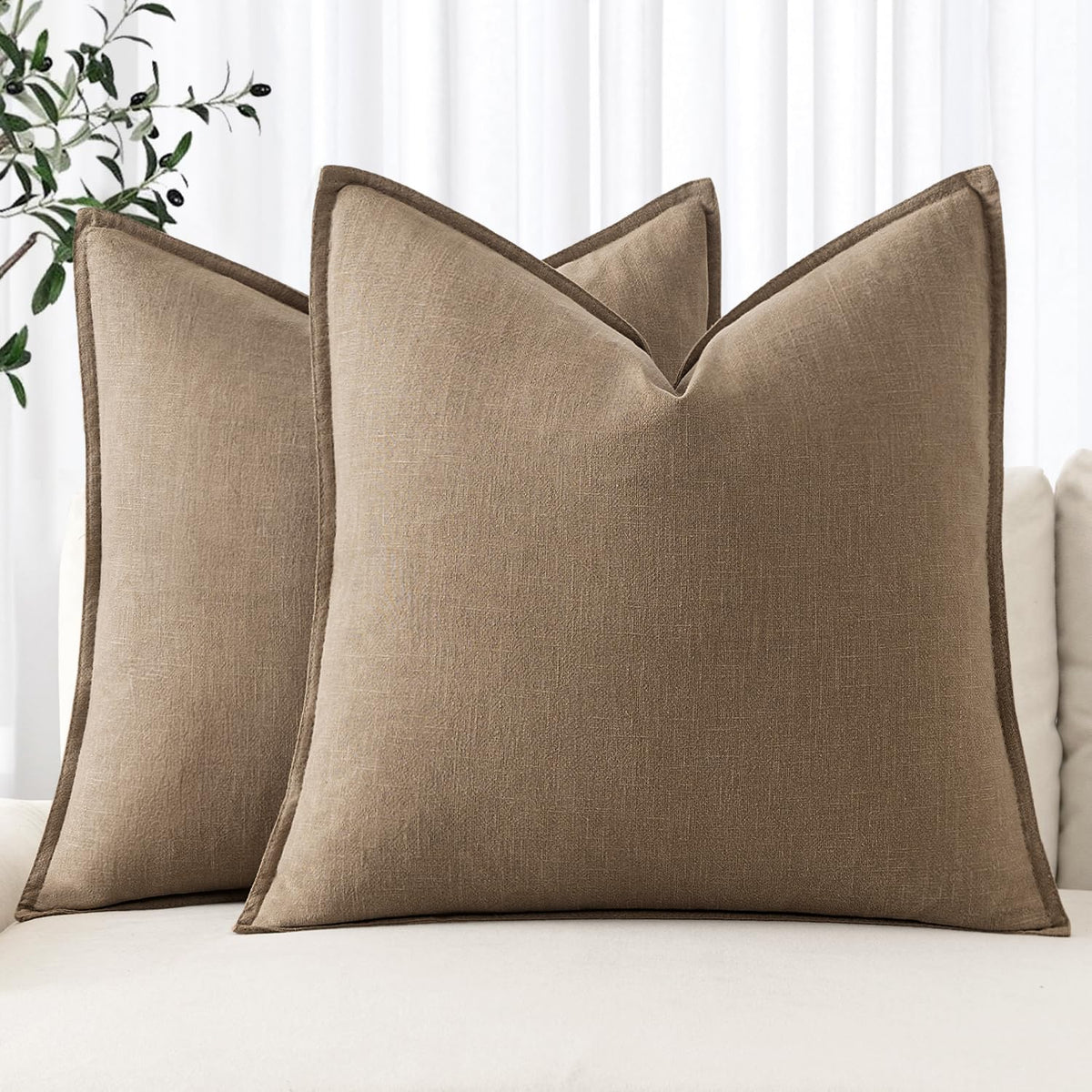 MIULEE Decorative Linen Euro Sham Pillow Covers 24x24 Natural Beige