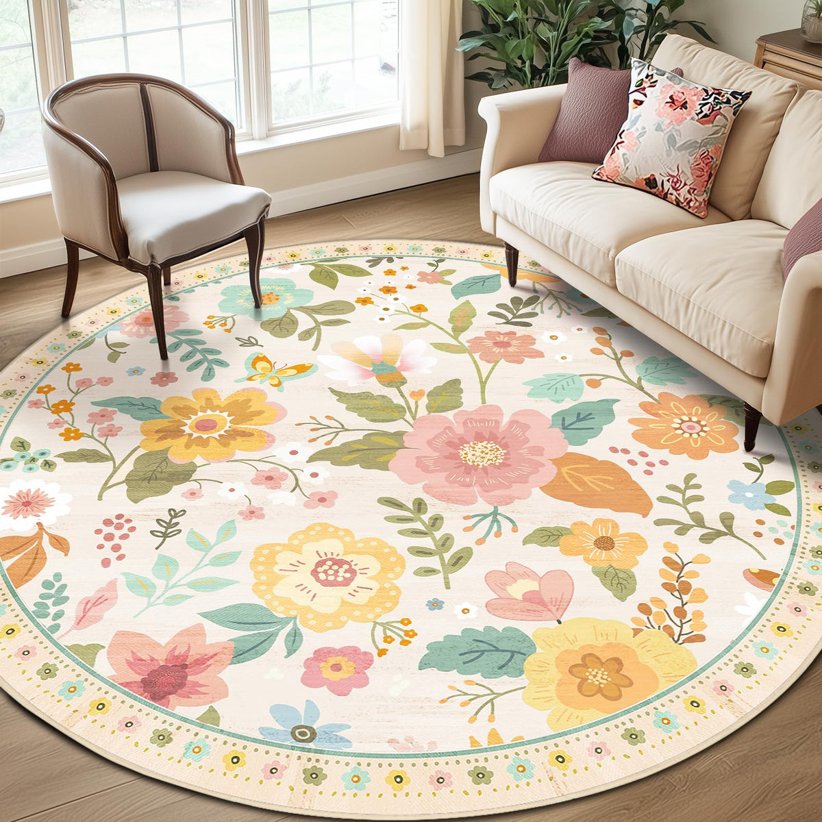 RELEANY Floral Washable 5x7 Area Rugs Black