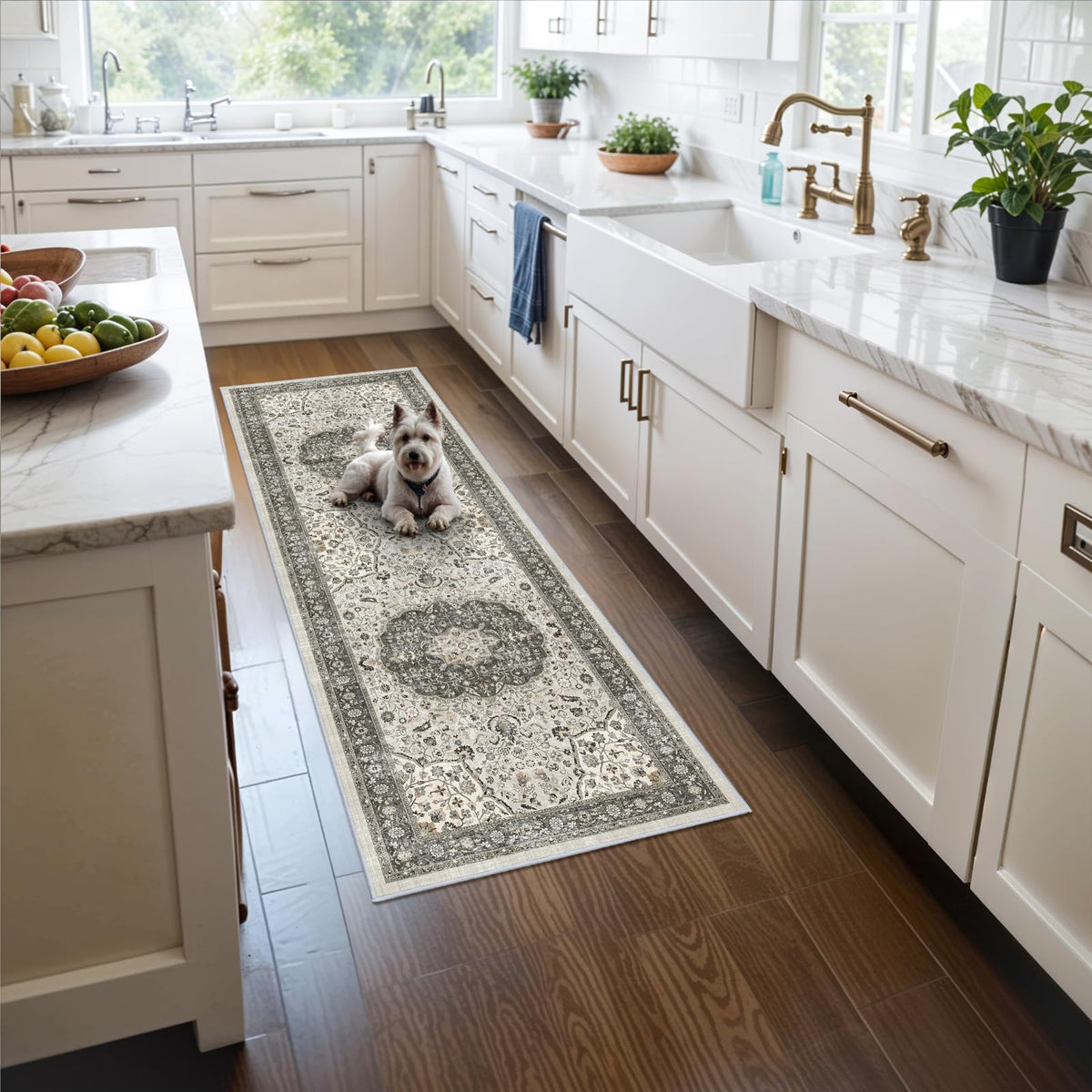 Hallway Washable Runner Rug - 2x10 Kitchen Rugs Entryway Rug Runner Vintage Soft Floor Mat Non Slip Indoor Farmhouse Carpet for Bathroom Living Room Bedroom (2 X 10, Beige)