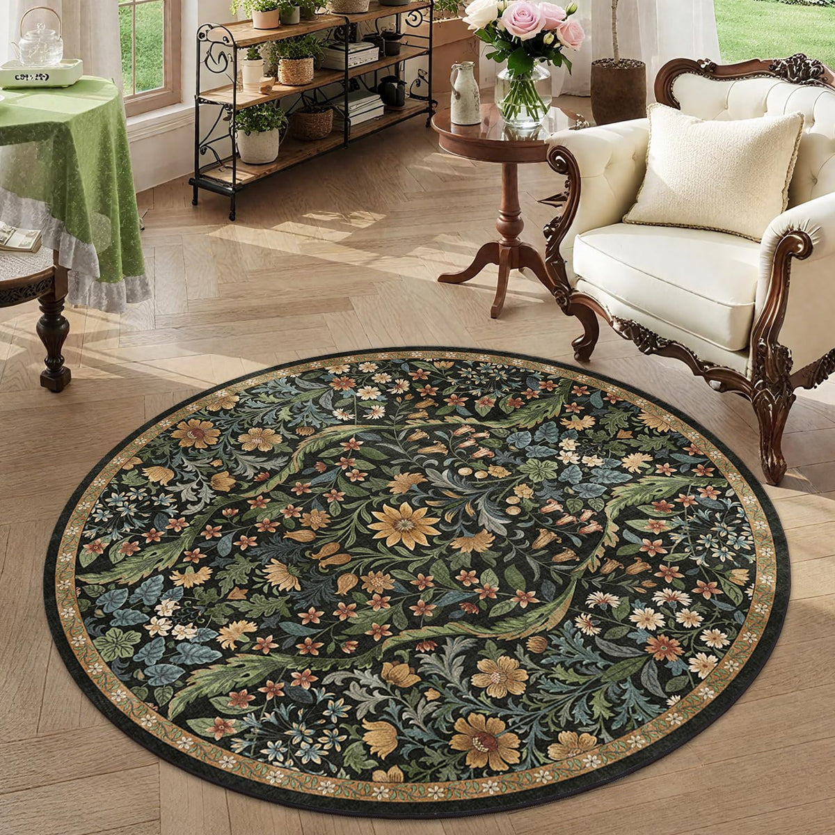 Floral Area Rug 5x7 Botanical Washable Carpet for Living Room