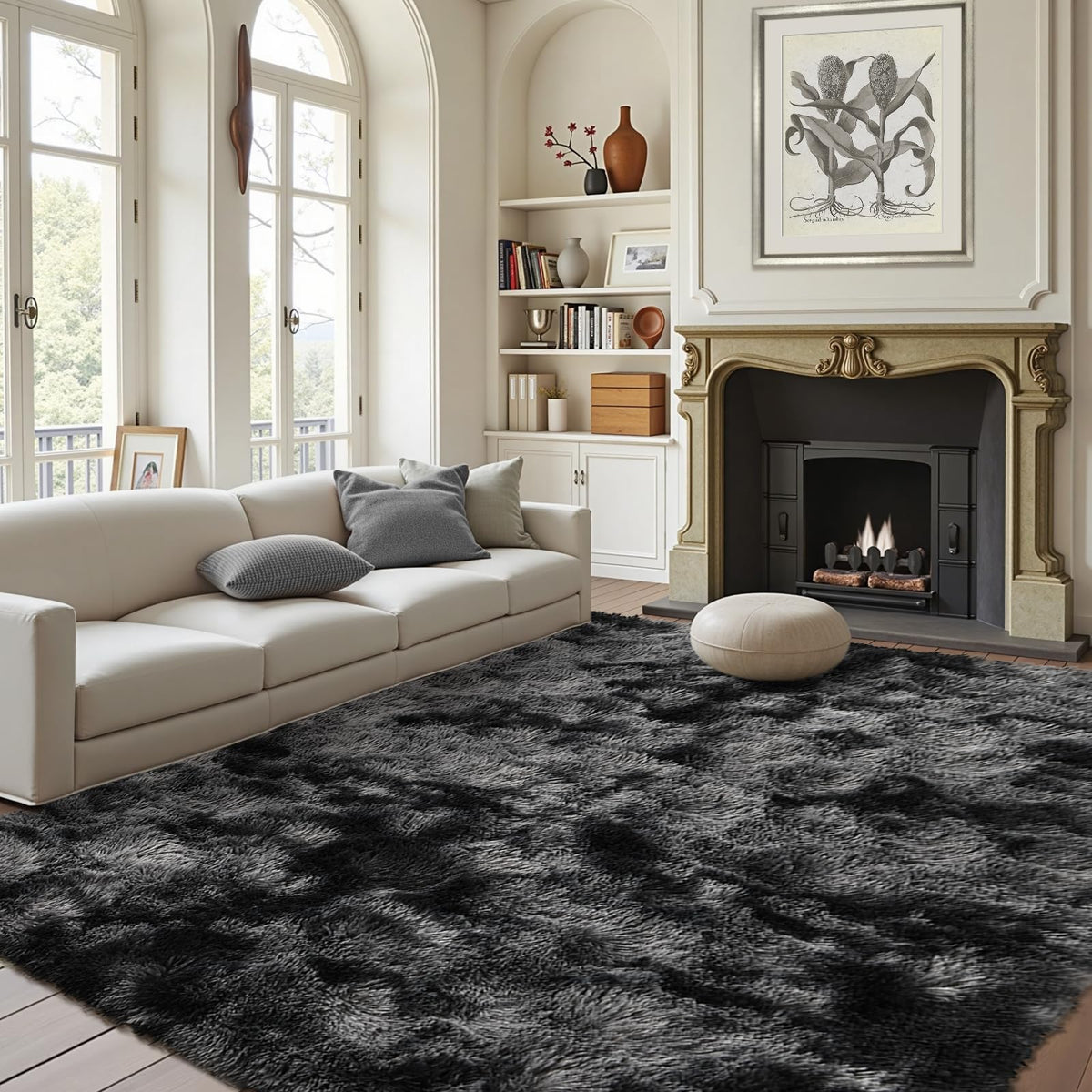 5x8 Area Rugs For Living Room Fluffy Black Rug For Bedroom (Black)