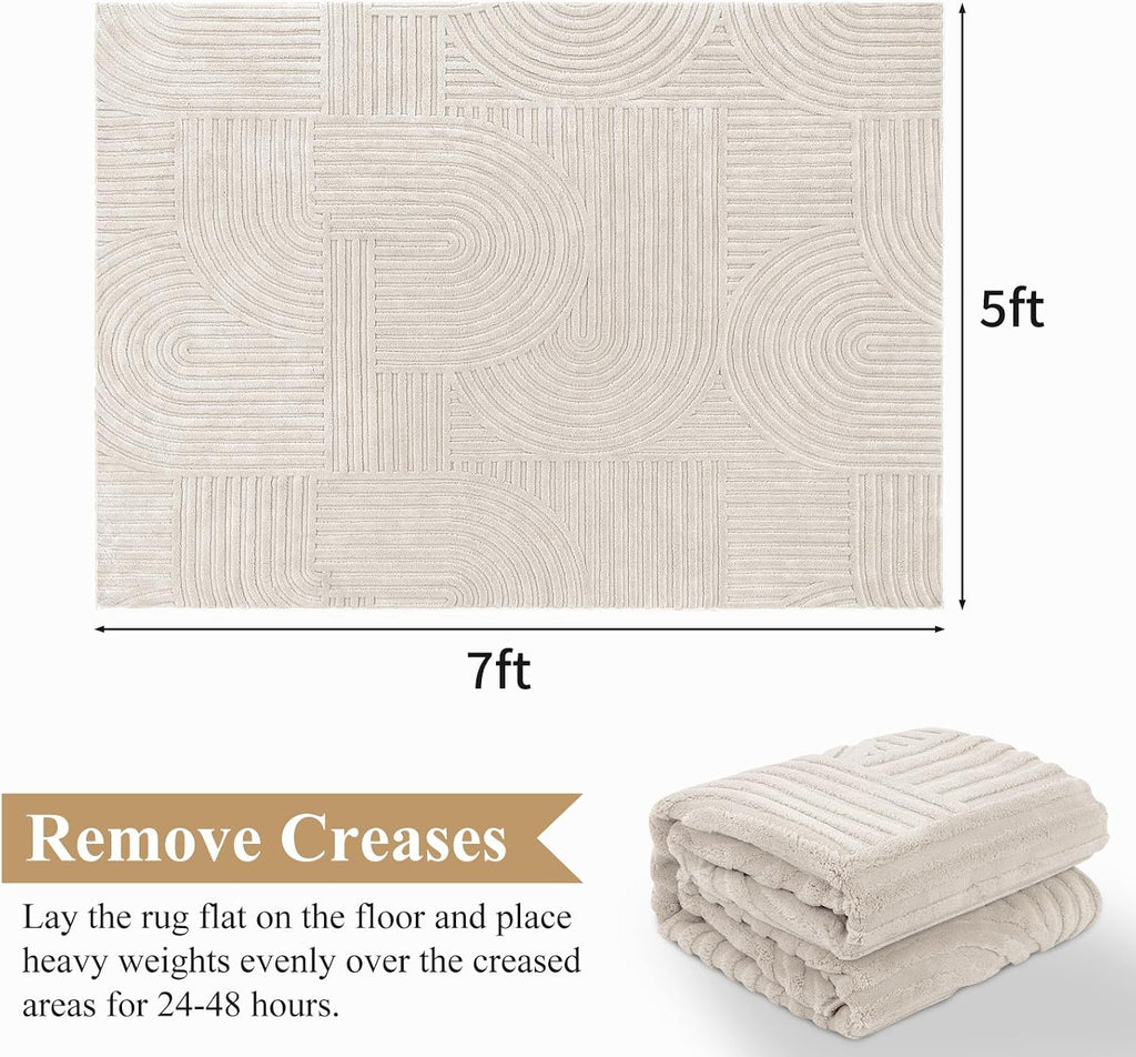 Pauwer 5x7 Area Rugs for Living Room, Modern Non Slip Washable Rug, Beige