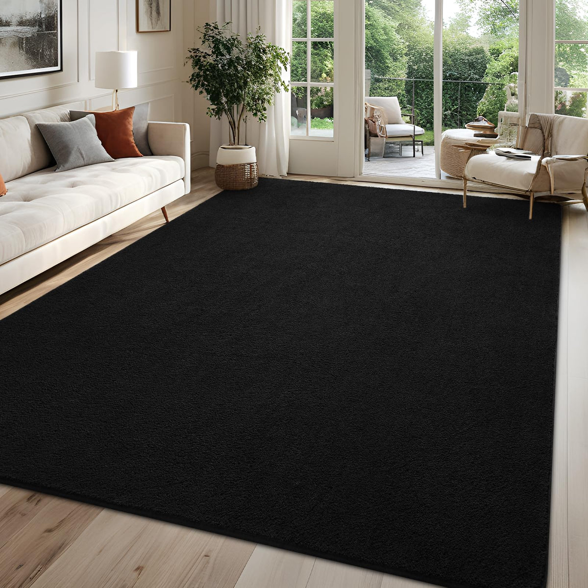 5x7 Black Area Rug Modern Aesthetic Minimalist