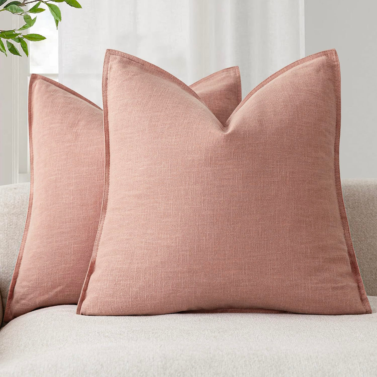 Foindtower Linen Solid Decorative Throw Pillow Covers 18x18 Natural Beige