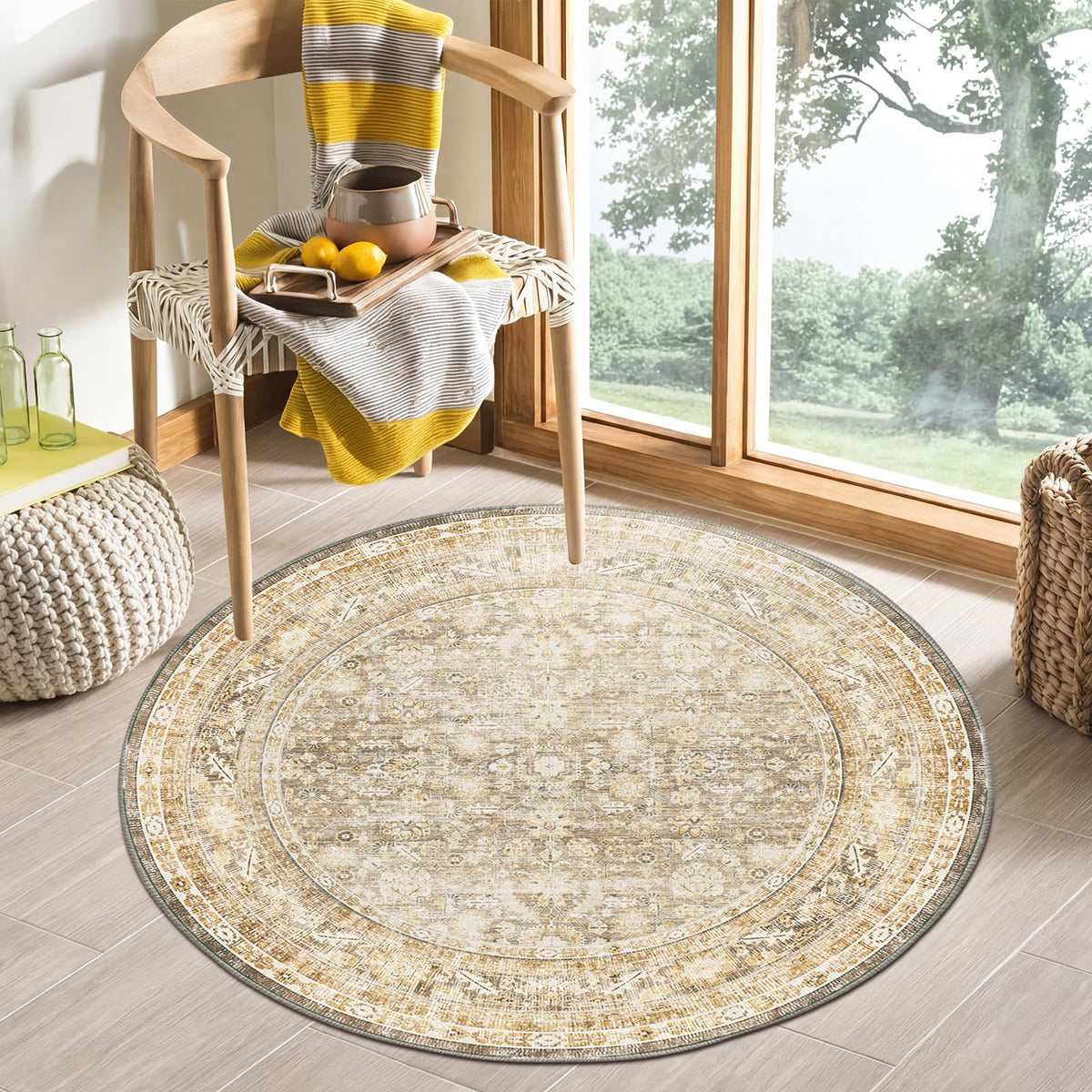 OPPODREAM Vintage Blue Area Rugs 5x7, Washable Rug for Living Room