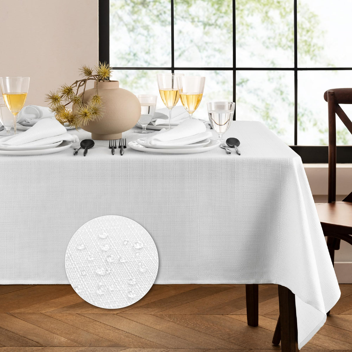Elrene Home Fashions Laurel Solid Texture Water and Stain Resistant Tablecloth, 90" Round, Gray