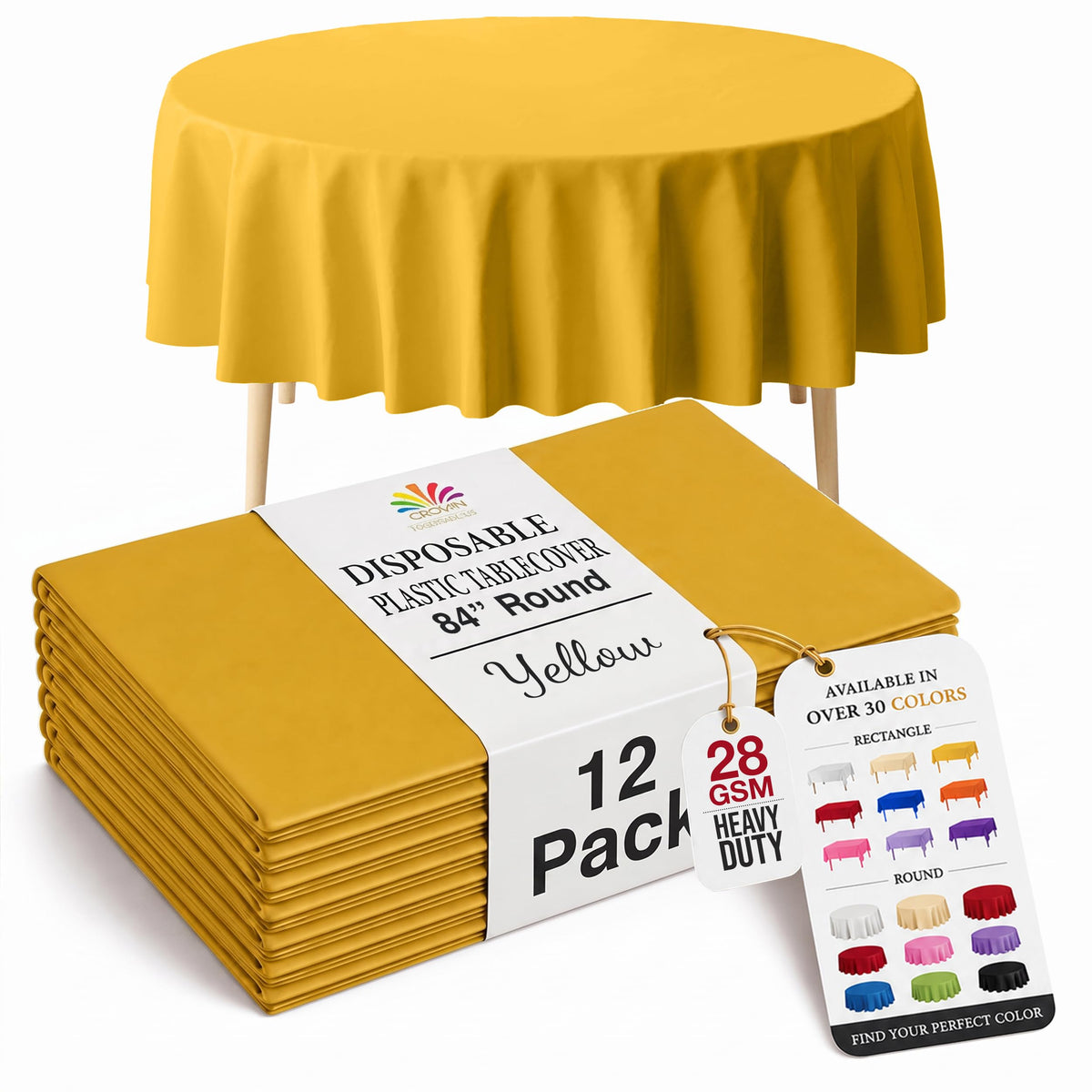 Exquisite 12-Pack Premium Plastic Tablecloth 12-Pack Premium Plastic Tablecloth 84in. Round Table Cover - Emerald Green