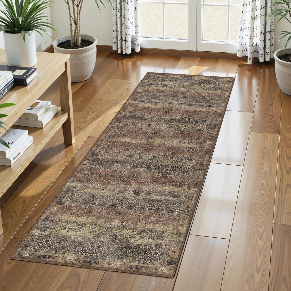 Washable Area Rug 5' x 7' Vintage Traditional Persian Mat - Foldable Distressed Non-Slip Machine Washable Carpet for Living Room Bedroom Kitchen Home Decor - Graphite and Mist