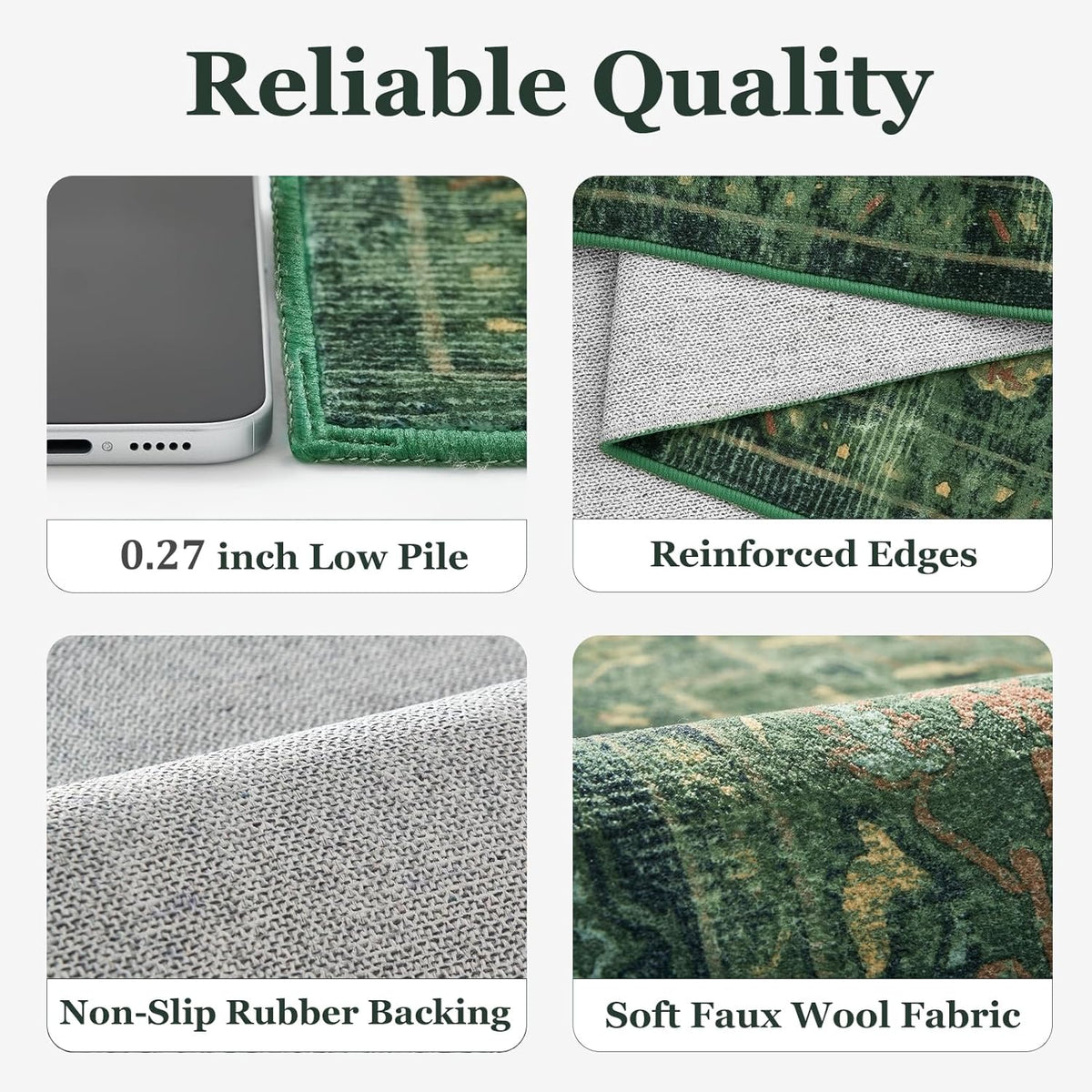 Vintage Dark Green Area Rugs 5x7 for Living Room, Tranditional Distressed Medallion Printed Low Pile Thin Rugs for Bedroom, Non Slip Washable Carpet Rugs for Dining Room/Kitchen/Home Office