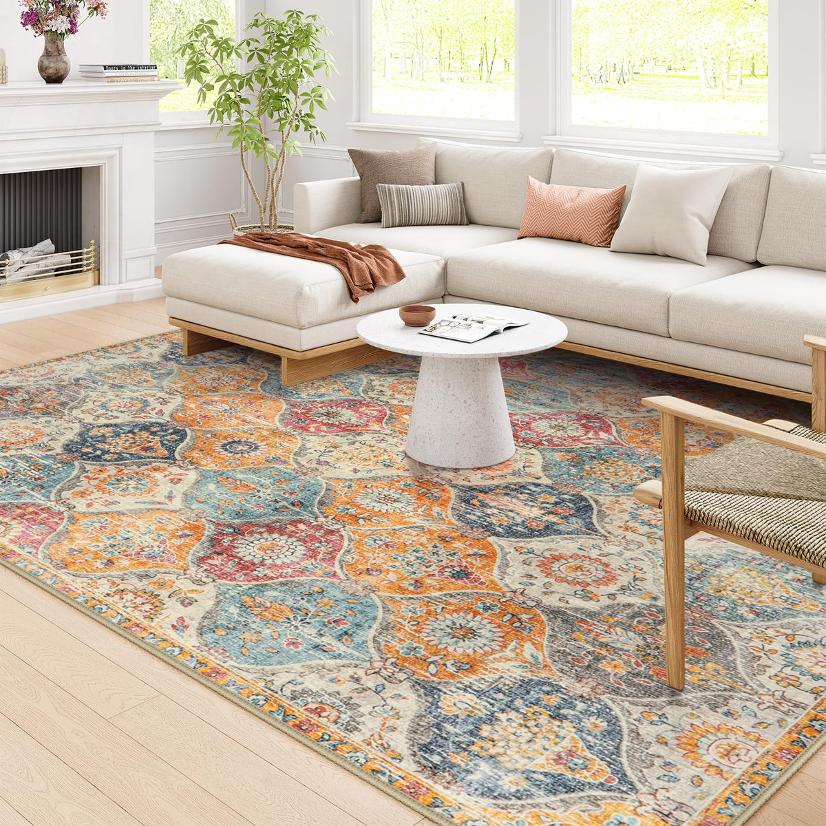 Lahome Moroccan Machine Washable Rugs for Living Room, 4x6 Rug for Bedroom