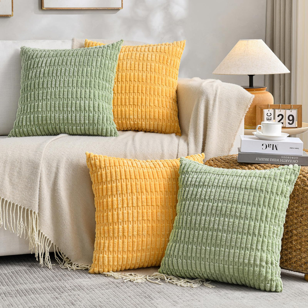 Fancy Homi 4 Packs Decorative Throw Pillow Covers for Living Room Couch Bed, Modern Farmhouse Boho Home Décor Accent Cushion Case, 18" x 18", Neutral
