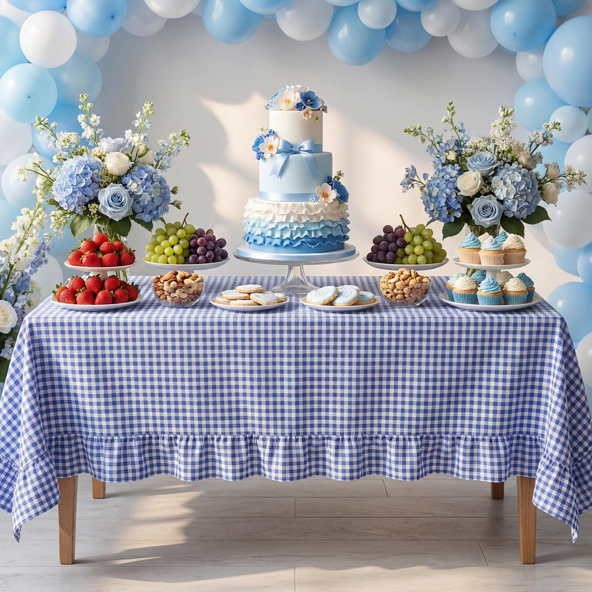 Mindsoft Brown Ruffled Gingham Tablecloth, 52 x 70 Inches, Rectangle