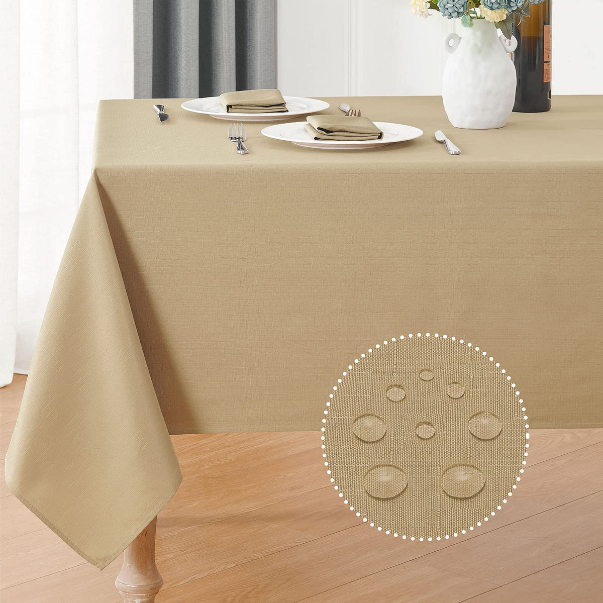 Veblandy Rectangle Tablecloth Waterproof Linen Textured Table Cloth Stain and Wrinkle Resistant Washable, Decorative Fabric Table Cover for Dining, Party and Camping (Sage Green, 52 * 70)