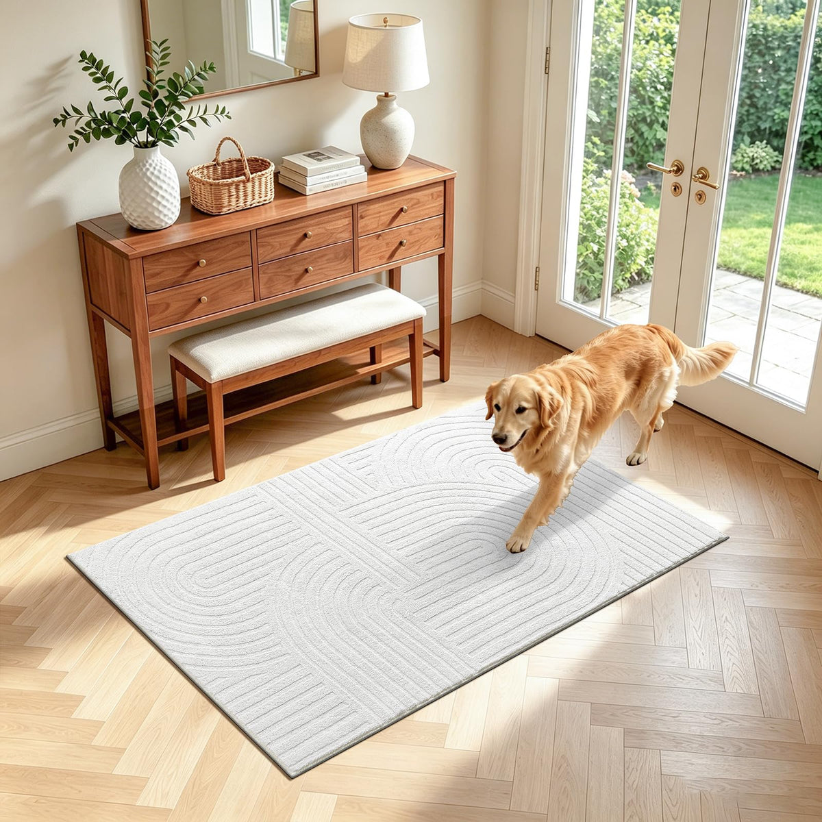 Pauwer 5x7 Area Rugs for Living Room, Modern Non Slip Washable Rug, Beige