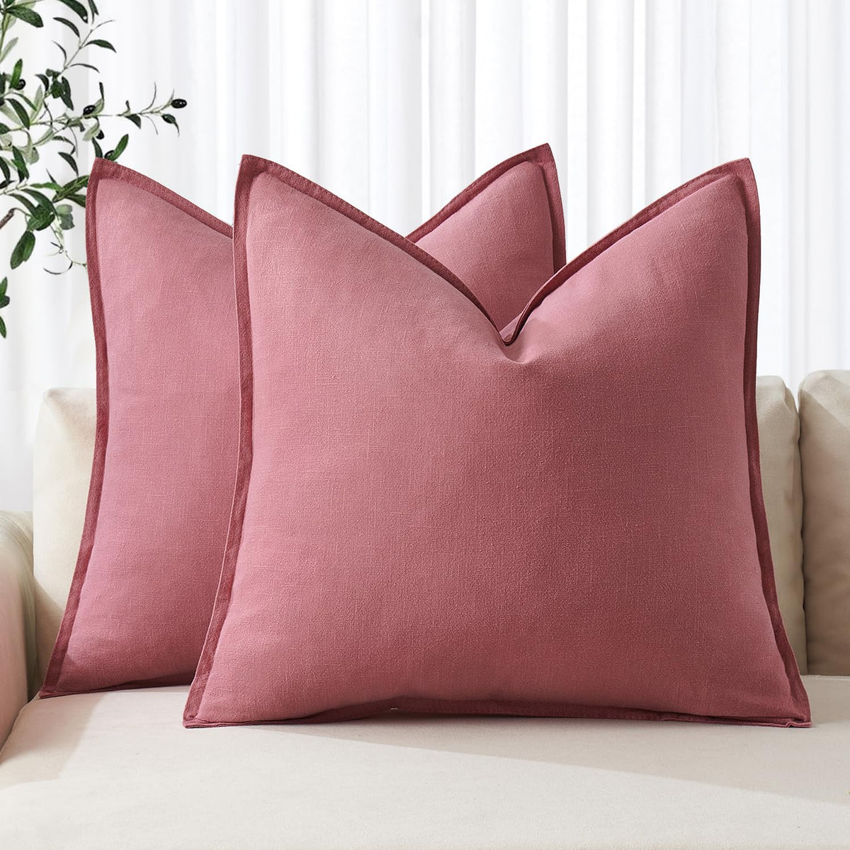 MIULEE Decorative Linen Euro Sham Pillow Covers 24x24 Natural Beige