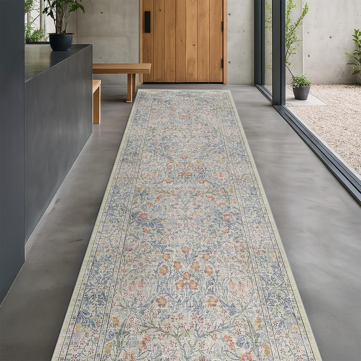 Vintage Floral Dark Green 3x5 Area Rugs for Entryway, Kitchen, Bedroom Beside Rug, Laundry Room, Non-Slip Low Pile Ultra Soft Stain Resistant Small Carpet