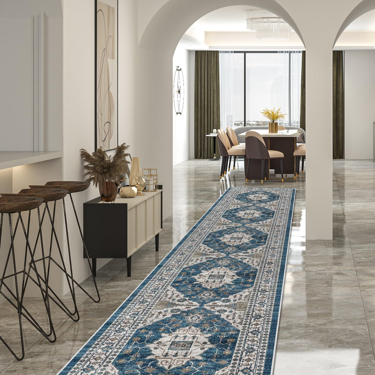 Hallway Washable Runner Rug - 2x10 Kitchen Rugs Entryway Rug Runner Vintage Soft Floor Mat Non Slip Indoor Farmhouse Carpet for Bathroom Living Room Bedroom (2 X 10, Beige)
