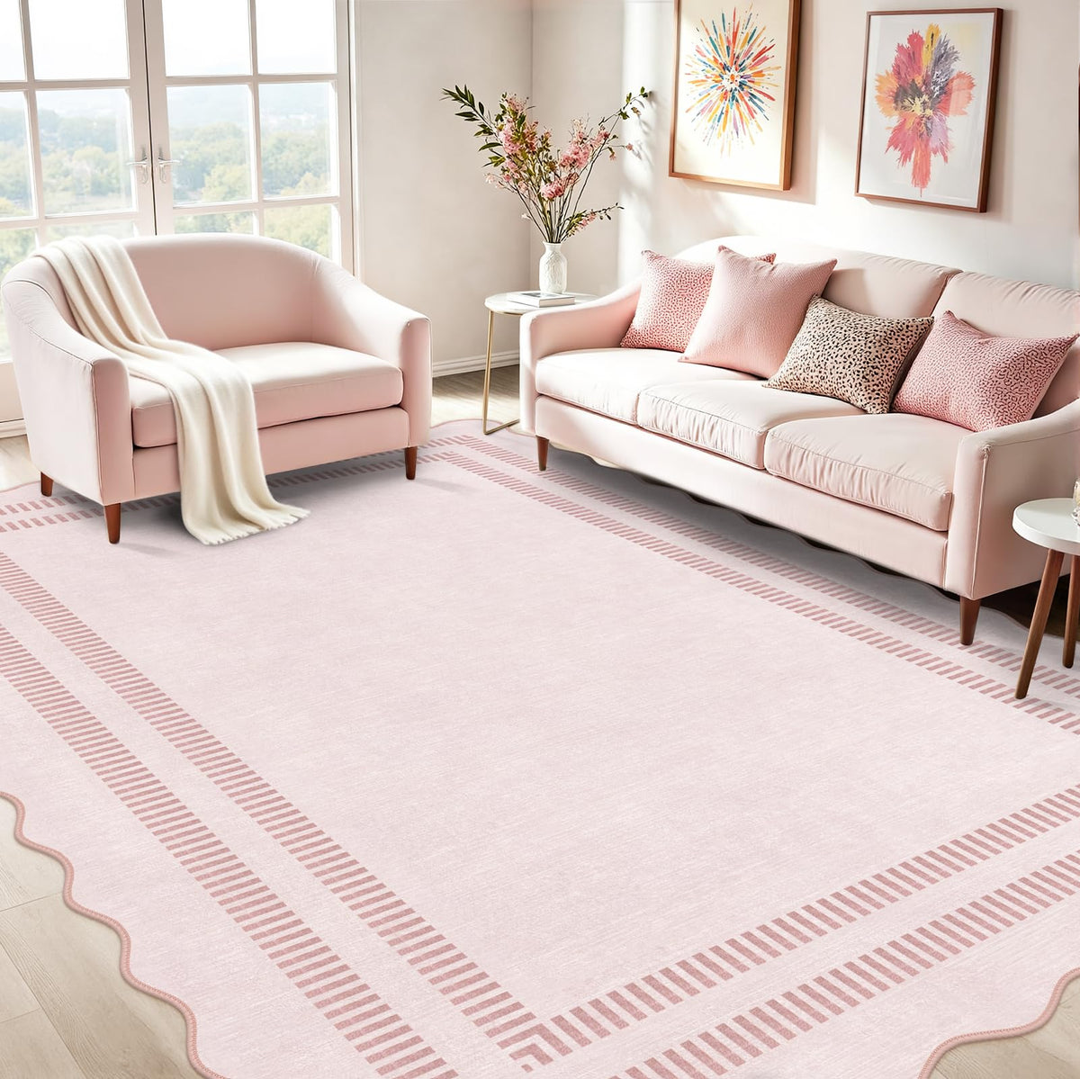 Area Rugs 5x7 Living Room Washable Modern Rug, Neutral Beige Soft Non Slip Rugs Ultra-Thin Indoor Carpet for Bedroom Dining Room Nursery Home Office