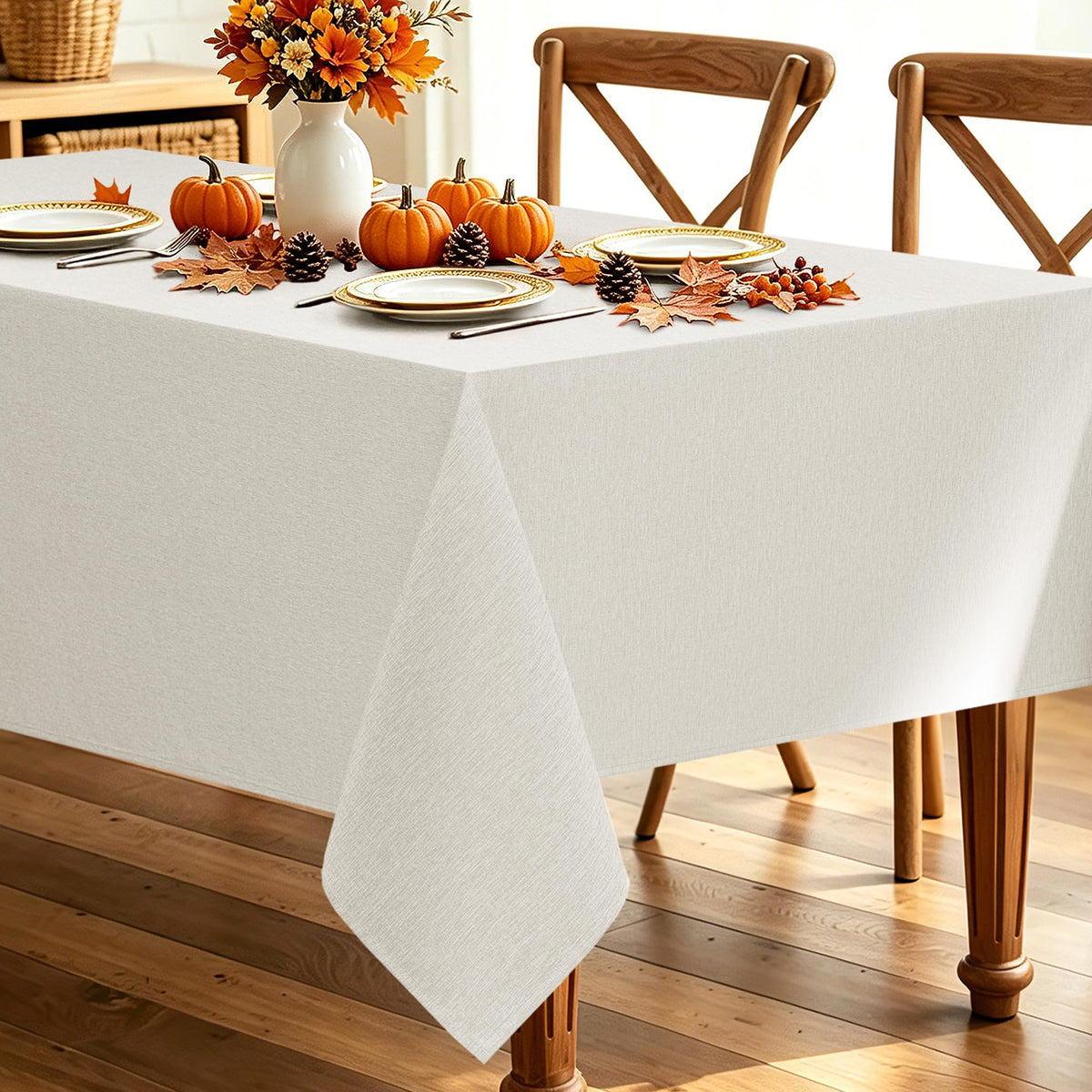 Decorelia Sage Green Linen Textured Tablecloth Rectangular 52 x70 Inch