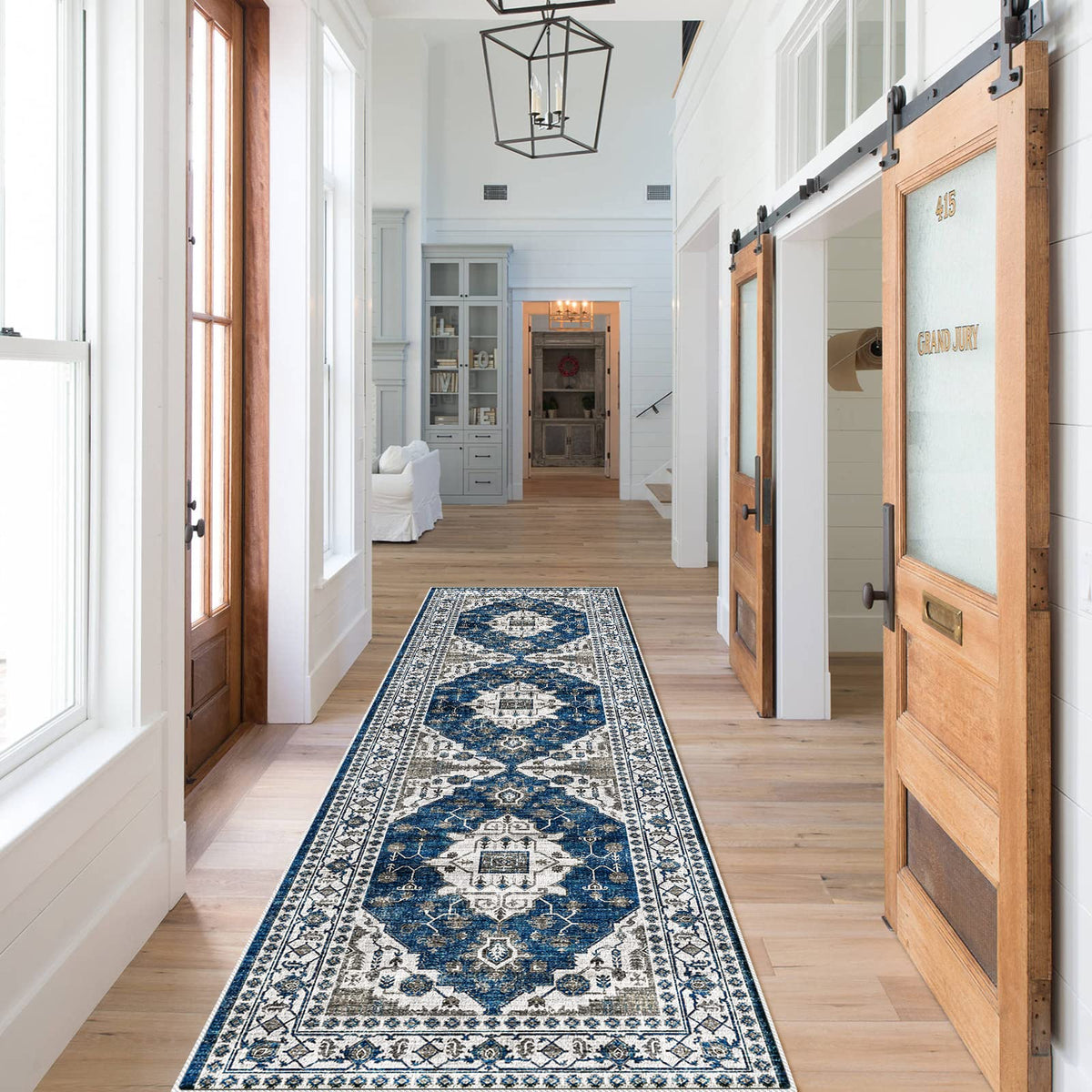 Hallway Washable Runner Rug - 2x10 Kitchen Rugs Entryway Rug Runner Vintage Soft Floor Mat Non Slip Indoor Farmhouse Carpet for Bathroom Living Room Bedroom (2 X 10, Beige)