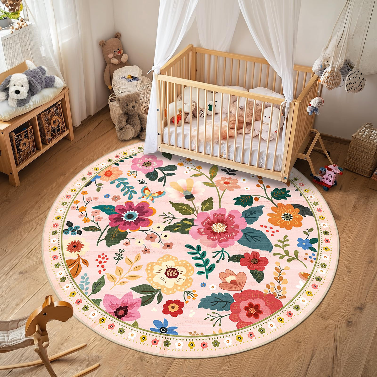 RELEANY Floral Washable 5x7 Area Rugs Black