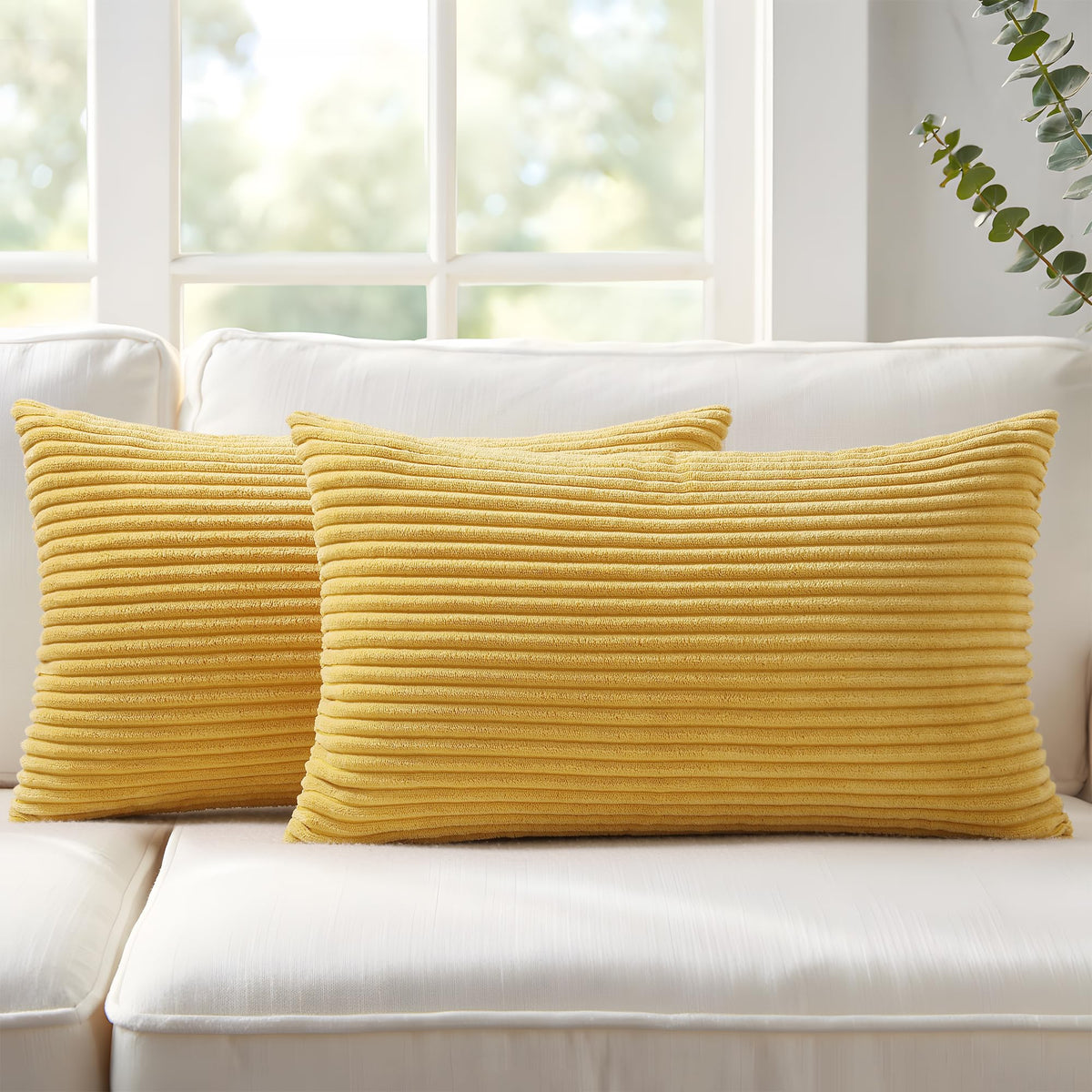 Mecatny Corduroy Fall Throw Pillow Covers 18x18 Set of 2 Olive Green