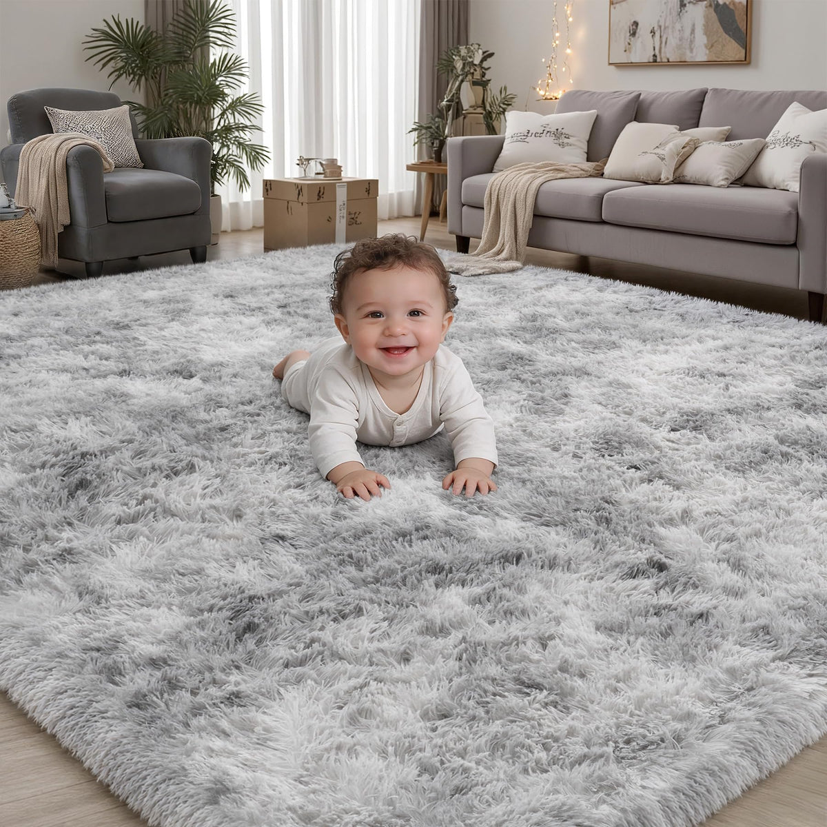 PLHXFR 8x10 Area Rugs Living Room: Fluffy Bedroom Soft Shag Rug Black Grey
