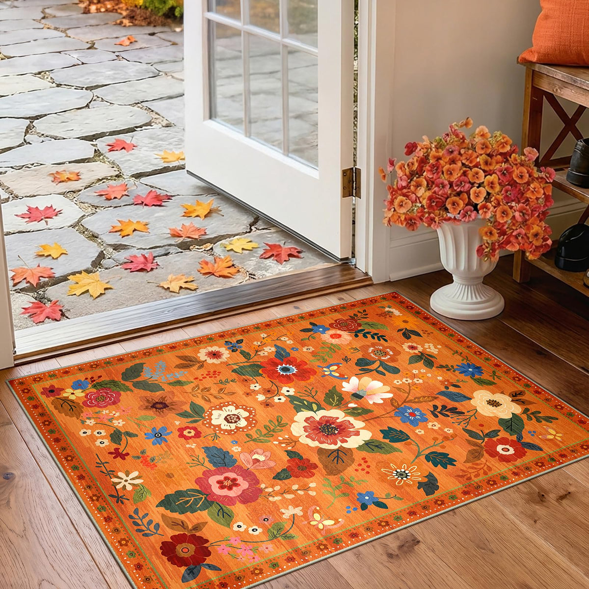 RELEANY Floral Washable 5x7 Area Rugs Black