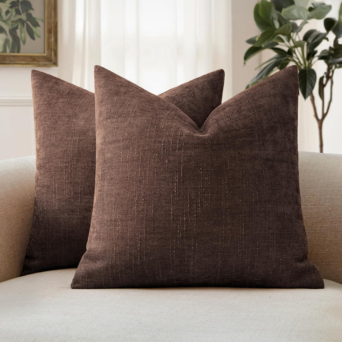 MIULEE Textured Chenille Throw Pillow Covers 20x20 Inch Taupe Grey