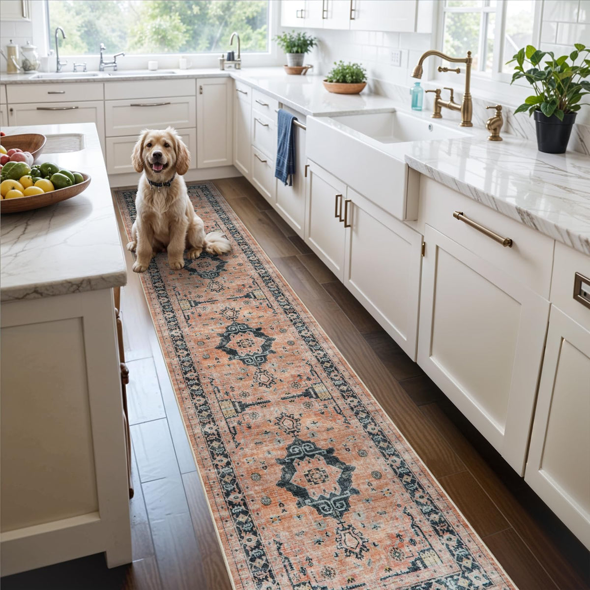 Hallway Washable Runner Rug - 2x10 Kitchen Rugs Entryway Rug Runner Vintage Soft Floor Mat Non Slip Indoor Farmhouse Carpet for Bathroom Living Room Bedroom (2 X 10, Beige)