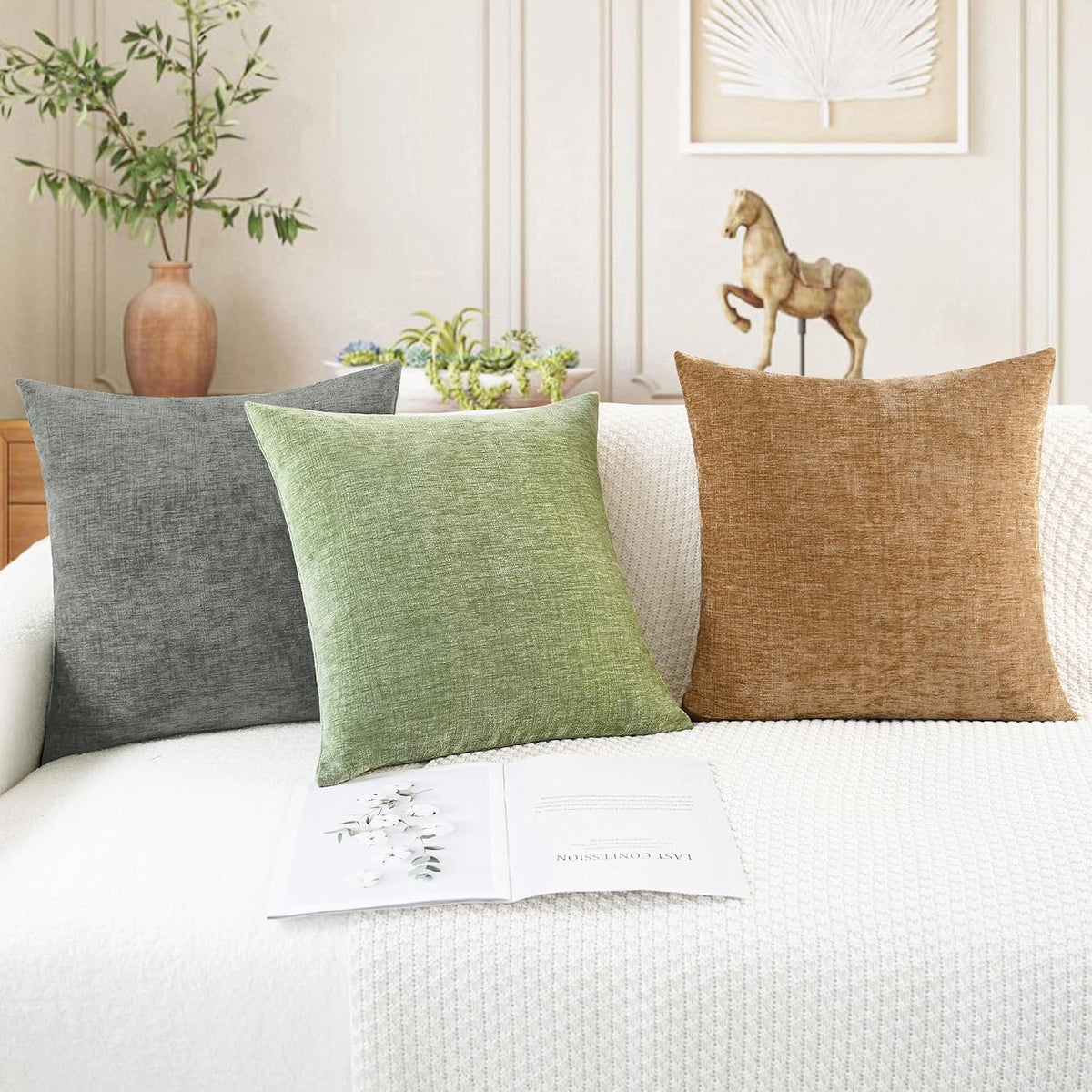 CaliTime Decorative Couch Throw Pillow Covers 18 X 18 Inches Medium Grey