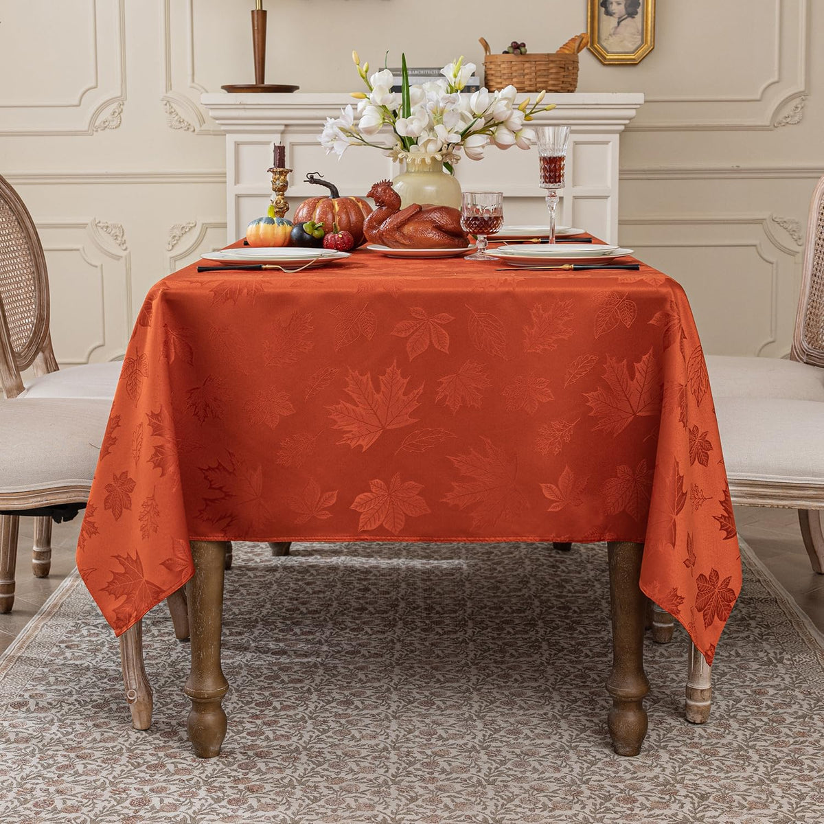Softalker Fall Jacquard Rectangle Tablecloth, 60 x 84 Inch Burnt Orange