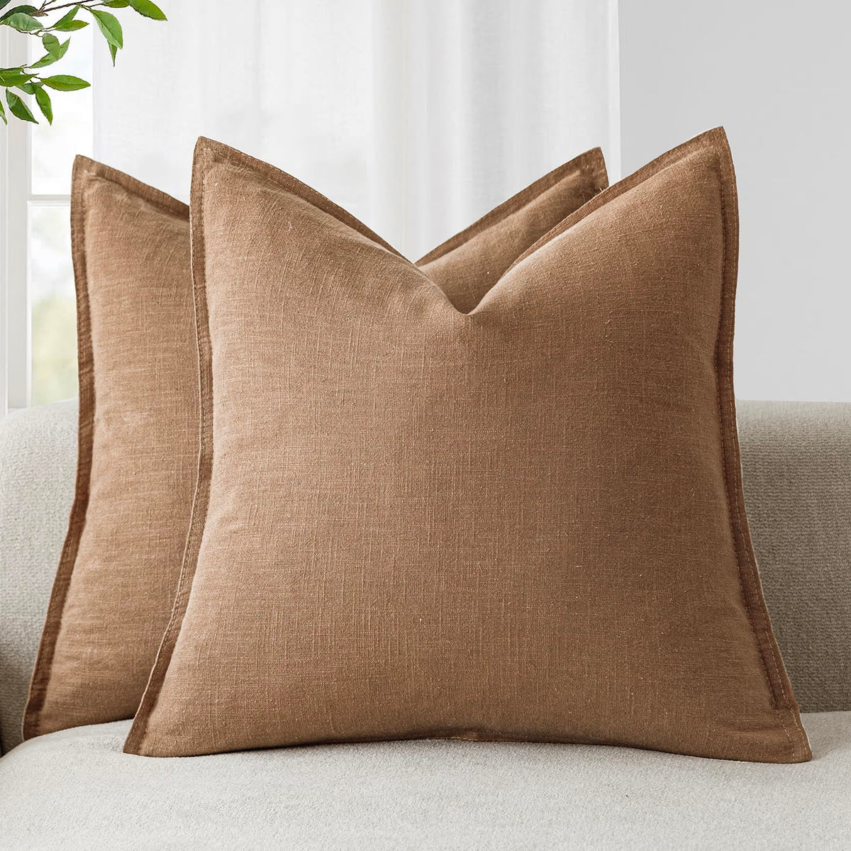 Foindtower Linen Solid Decorative Throw Pillow Covers 18x18 Natural Beige