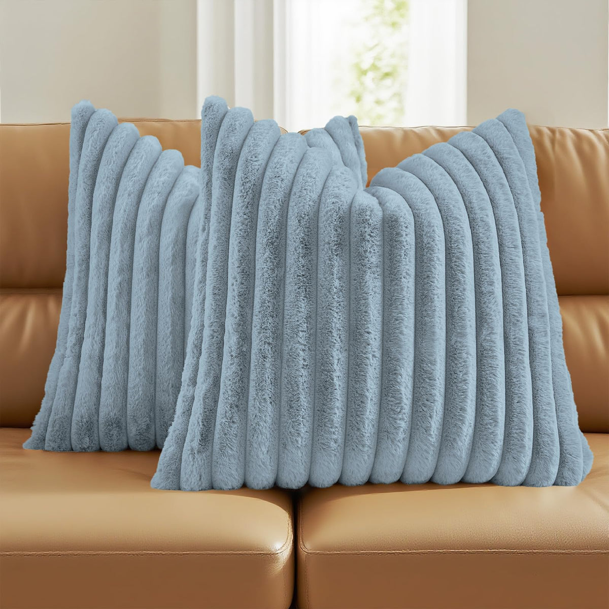 FUTEI Pack of 2 Faux Fur Throw Pillow Covers 18x18 Inch, Cream White