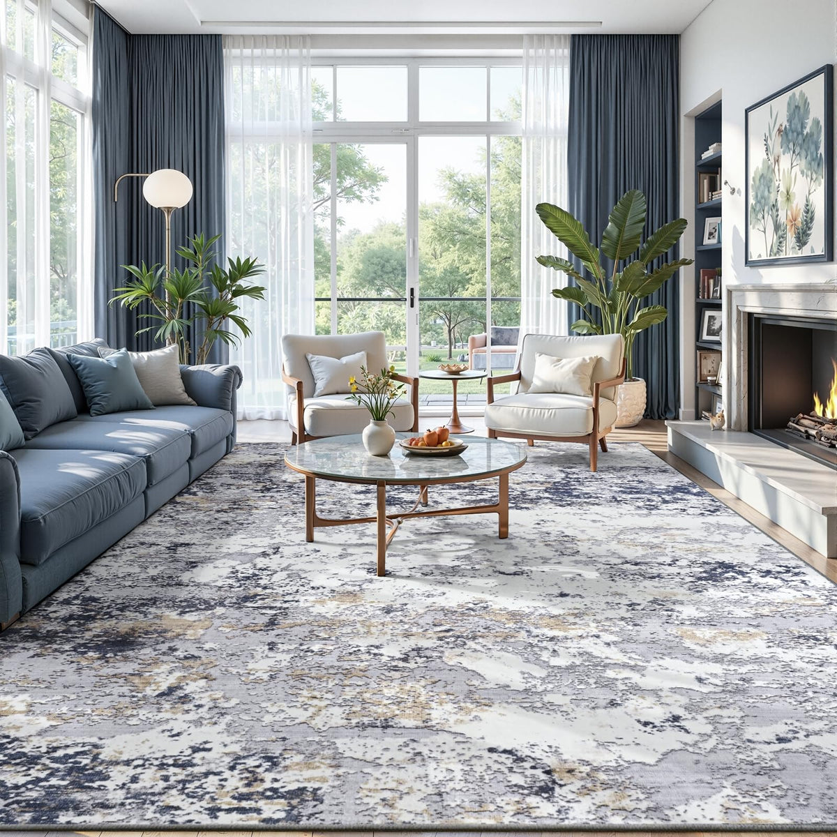 Toneed 4'x6' Washable Area Rugs for Bedroom Living Room, 48"x72" Grey