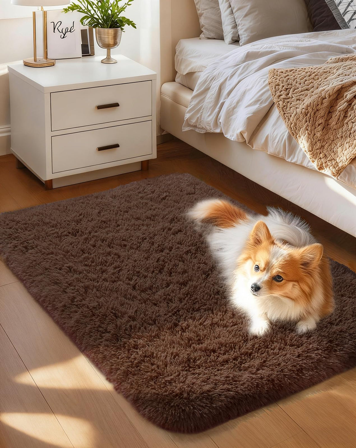 Ophanie Area Rugs for Bedroom, Christmas Upgrade Non-Slip Ivory Fluffy Soft Shag Living Room Carpet, Indoor Floor 4x6 Fuzzy Shaggy Plush Nursery Rug for Kids Dorm Decor with Over 99 pcs Pile fibers