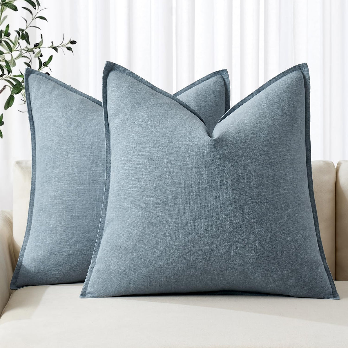 MIULEE Decorative Linen Euro Sham Pillow Covers 24x24 Natural Beige