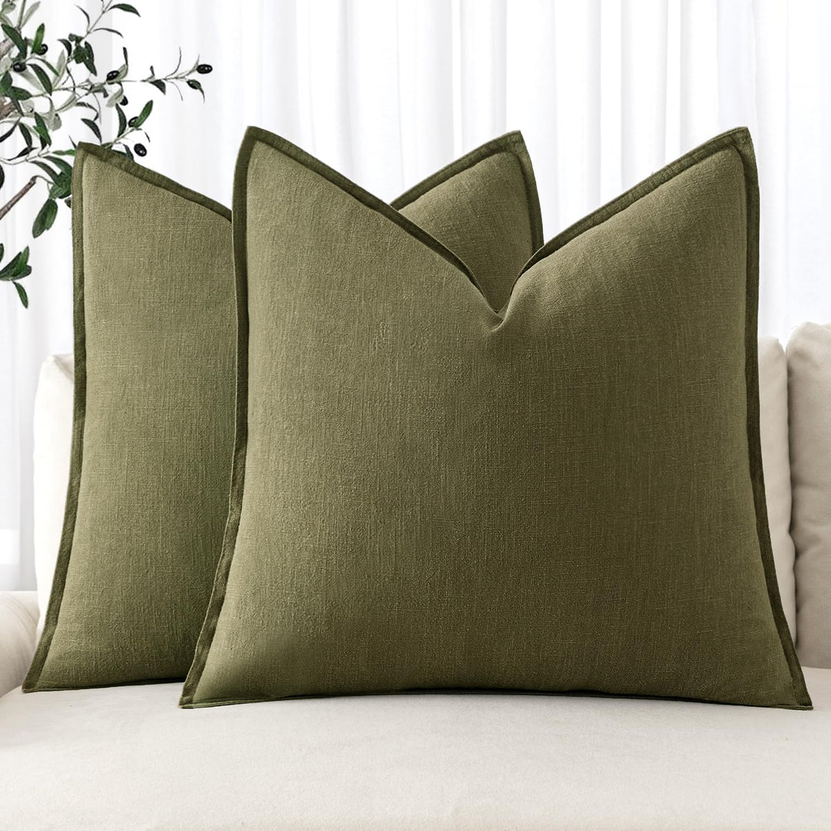 MIULEE Decorative Linen Euro Sham Pillow Covers 24x24 Natural Beige