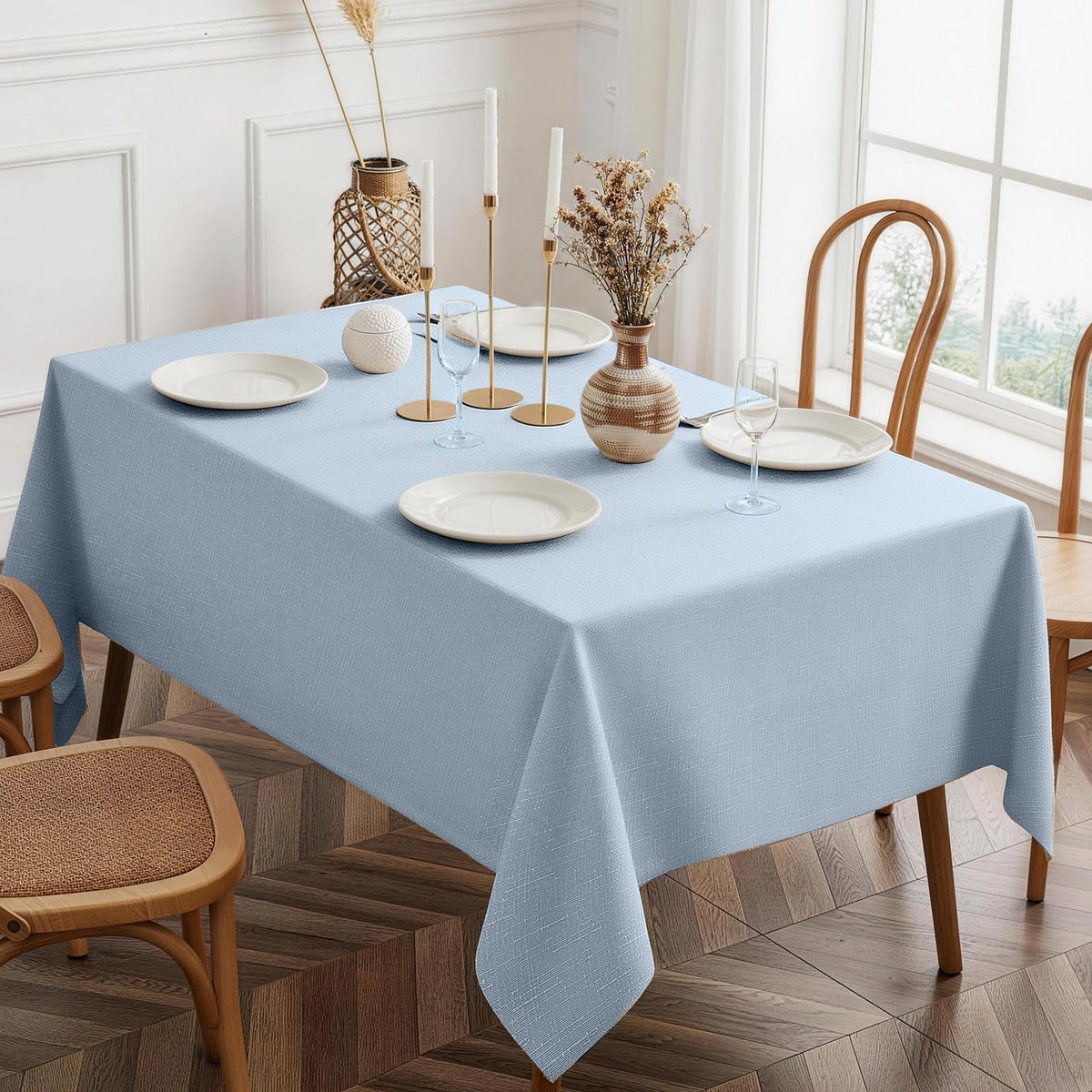 Heavy-Duty Faux Linen Tablecloth Rectangular 60 x 84in Navy Blue