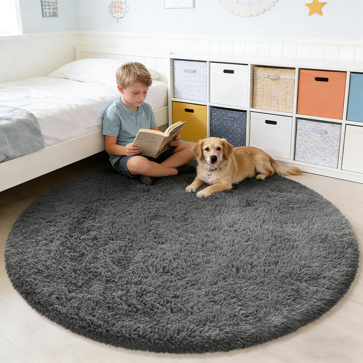 6x9 Black Fluffy Area Rug for Living Room,Large Shag Area Rugs for Bedroom