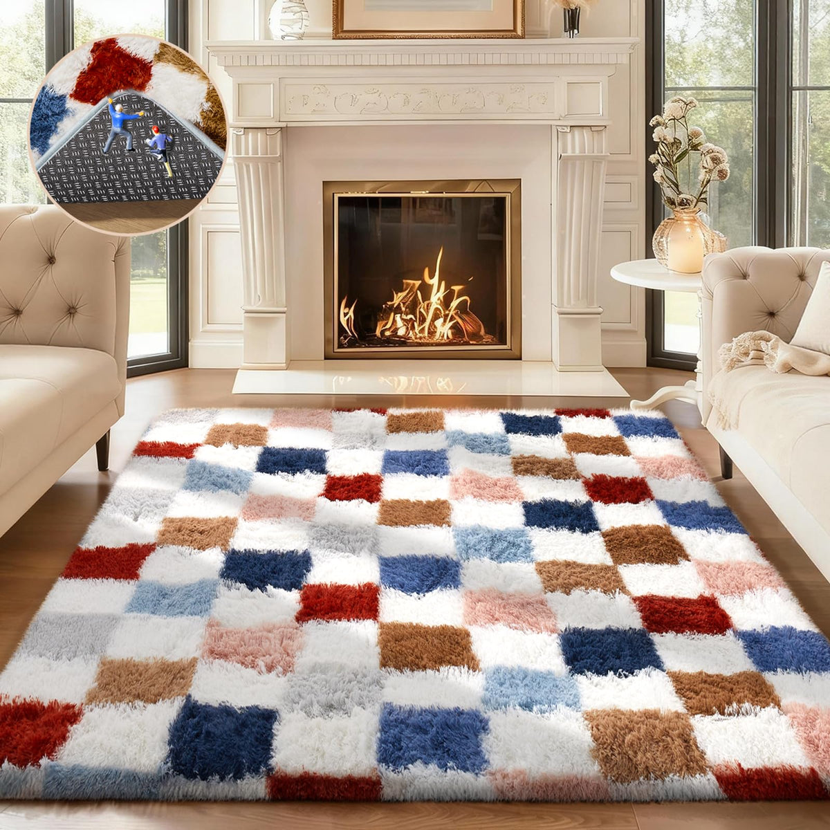 Ophanie Area Rugs for Bedroom, Christmas Upgrade Non-Slip Ivory Fluffy Soft Shag Living Room Carpet, Indoor Floor 4x6 Fuzzy Shaggy Plush Nursery Rug for Kids Dorm Decor with Over 99 pcs Pile fibers