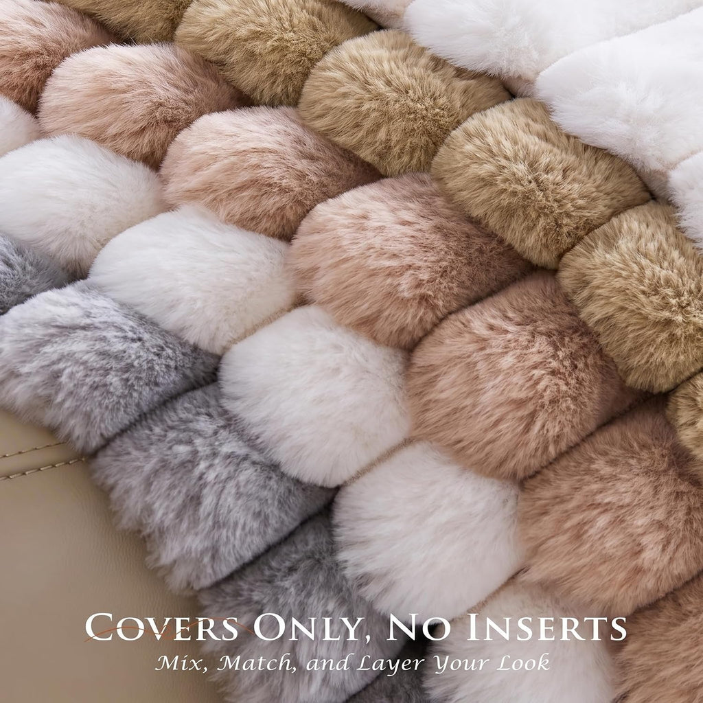 Set of 2 Decorative Throw Pillow Covers 18x18, Faux Fur Cream White