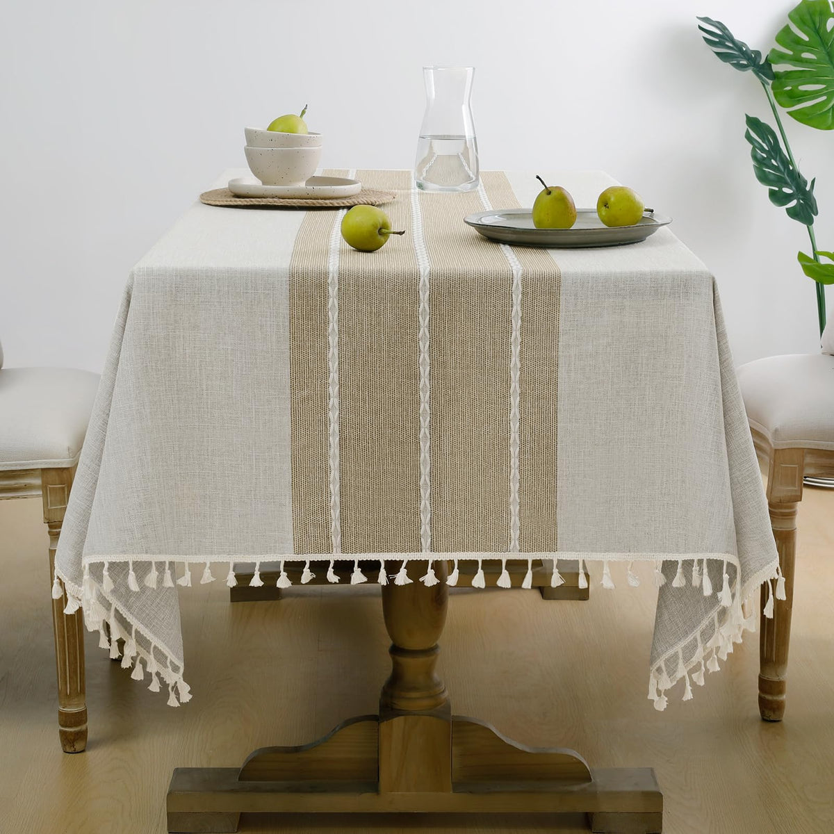 Softalker Fall Linen Rectangle Tablecloth with Tassel, 55 x 70 Inch